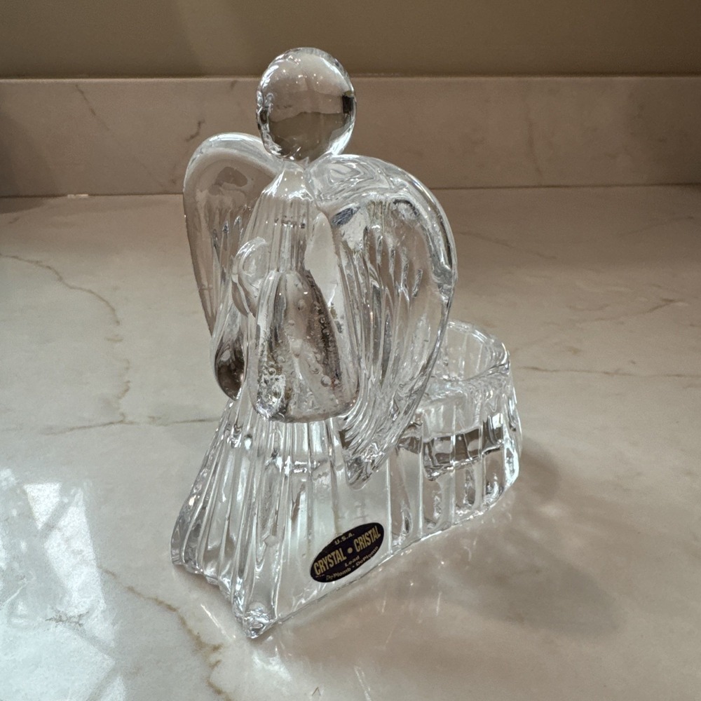 USA Crystal/Cristal Lead DePlomb Clear Glass Heavy Angel Votive Candle Holder - Picture 1 of 8